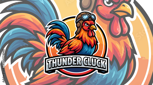 Colorful Cartoon Rooster Mascot Logo.