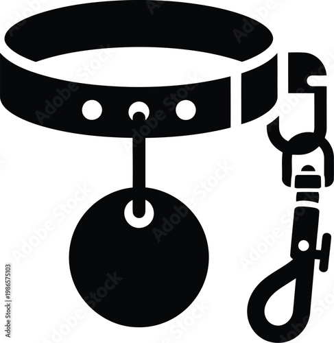 black dog collar with ball and leash