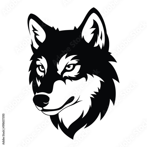 Stylized wolf head with sharp ears and intense gaze  animal illustration icon
