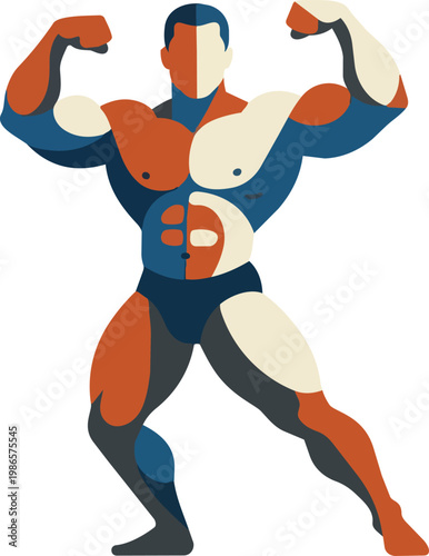 Bodybuilder flexing muscles silhouette strong form.