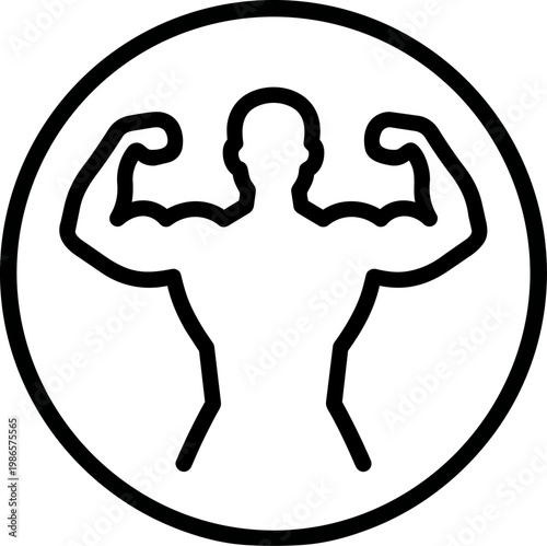 Muscular silhouette flexing arms bodybuilder icon.
