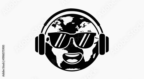 Cool Earth Globe Mascot Wearing Sunglasses and Headphones Vector