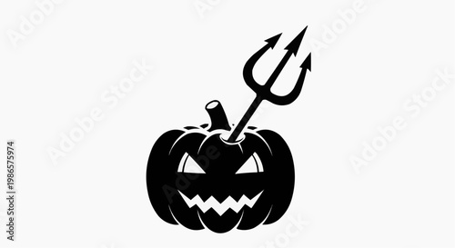 Evil Jack-o'-Lantern with Devil's Trident Pitchfork Silhouette