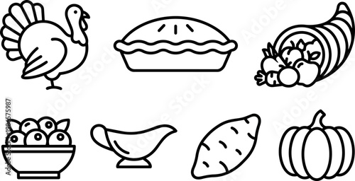 Assorted food items illustration flat lay.