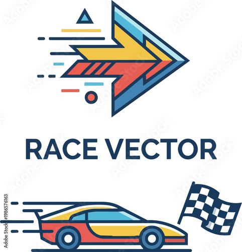 Race vector illustration featuring speeding car arrow design.