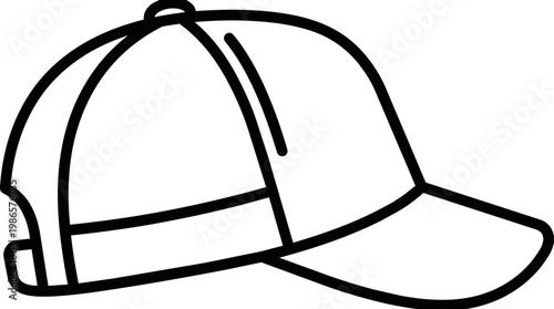 Baseball Cap Side View Line Drawing Illustration.