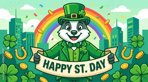 Leprechaun Rabbit Celebrating Saint Patrick Day.