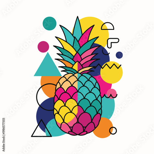 A colorful geometric pineapple with abstract shapes