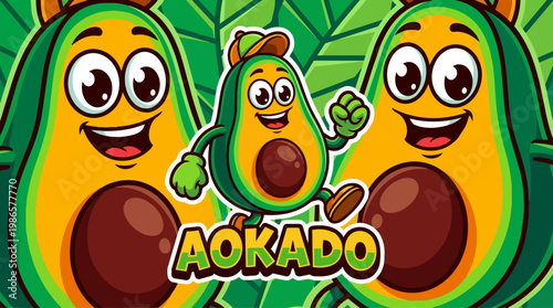 Cartoon Avocado Characters Family Scene.