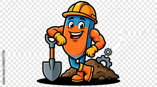 Cartoon Carrot Construction Worker Mascot Character.
