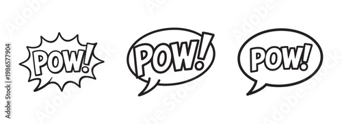 Comic pow speech bubble collection with hand drawn pop art lettering.