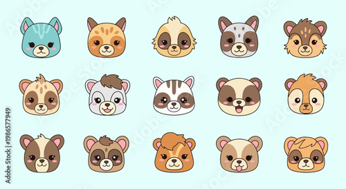 Collection of cute cartoon animal faces.