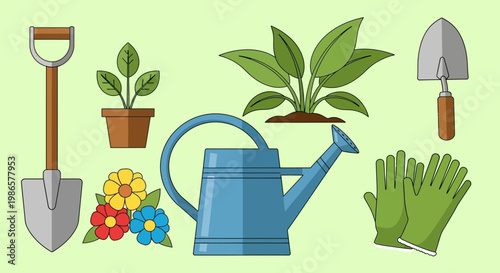 set of gardening tools
