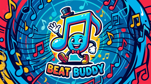 Beat Buddy cartoon smartphone character dancing.