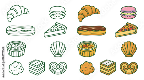 A vibrant collection of delicious French pastries and baked goods, showcasing a variety of sweet and savory treats.