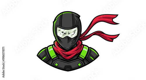 Cartoon ninja character with red scarf.