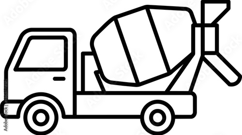 Concrete mixer truck on construction site.