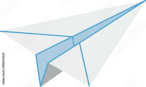 Blue paper airplane origami with folded wings.