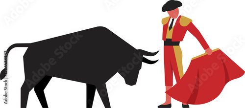 Matador and Bull Facing Off in Bullfight Scene.