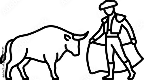 bullfighter facing bull in sketch.
