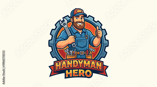 Handyman Hero Logo Illustration With Tools.