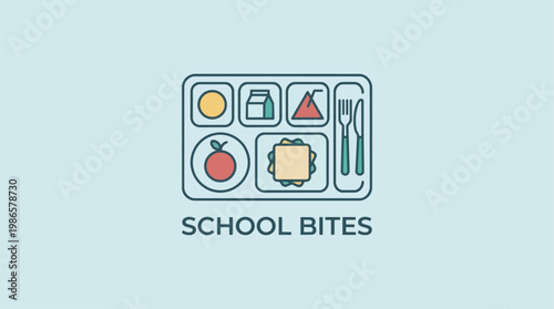 School Lunch Tray With Fruits Apple Juice And Snack.