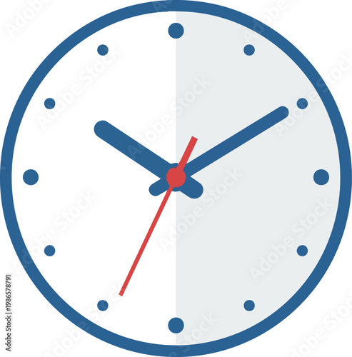 Analog clock with blue frame and red second hand.