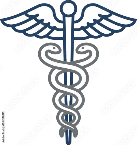 Caduceus medical symbol with wings and serpents.