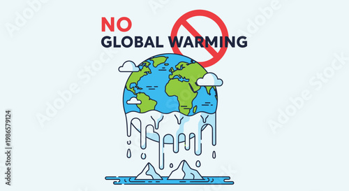 Global Warming Awareness Earth Melting With Ice Caps and Warning Sign, A Call to Action for Climate Change