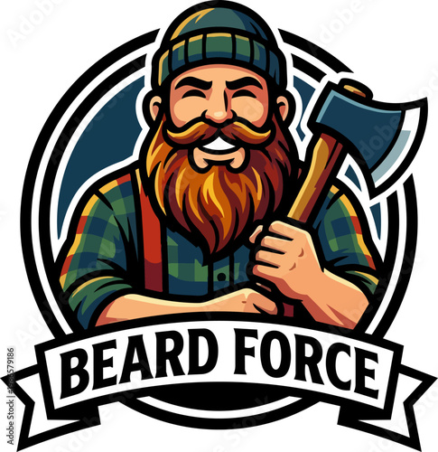 Bearded Lumberjack With Axe Mascot.