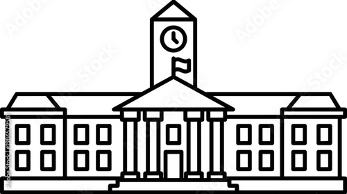 Clock tower government building architecture front view.