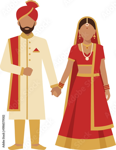 Indian Bride and Groom in Traditional Wedding Attire.