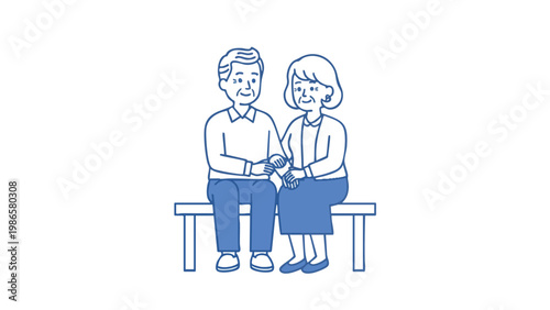 Elderly Couple Sitting Together, Senior Companionship, Retirement Lifestyle Illustration