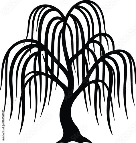 weeping willow tree silhouette black isolated on white background
