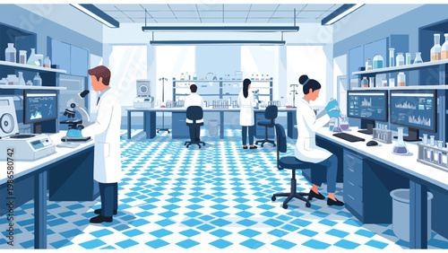 Modern Scientific Research Laboratory with Scientists and Equipment