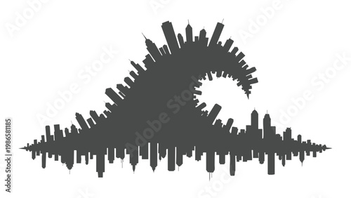 City Skyline Wave Silhouette - Urban Coastal Development Concept