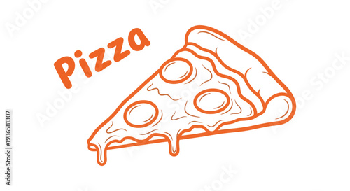 Single slice of orange pepperoni pizza vector graphic illustration featuring a bold hand-lettered text word logo