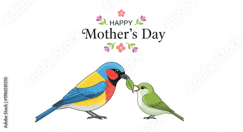 Happy mother s day greeting featuring colorful birds and floral decorations