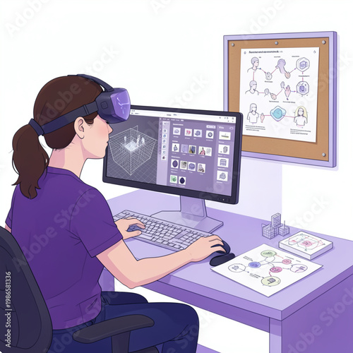 Metaverse UX Designer Creating 3D Virtual Environment with Spatial Interface Tools