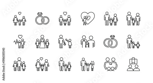 Line icons depicting various family stages and romantic relationships