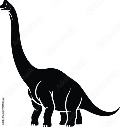 black silhouette of a brontosaurus dinosaur on white background