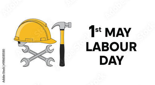 Illustration depicting construction tools and a labour day greeting