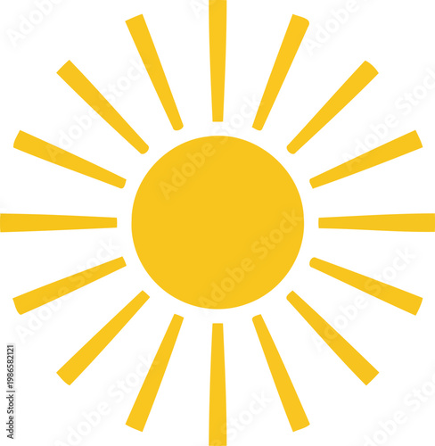 Yellow sun symbol with rays on white background sun rays