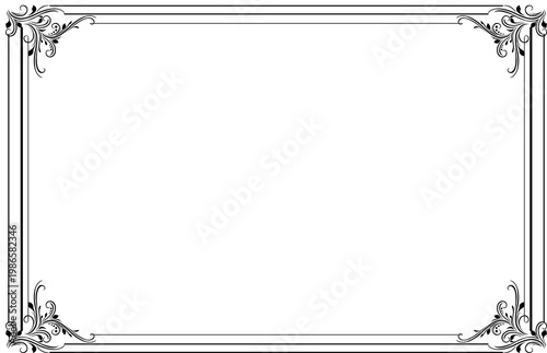 Elements of ornate vintage frames. Border black  on white classic calligraphy swirls, floral motifs. Design print for greeting cards, wedding invitations, restaurant menu, royal certificates. Set 154
