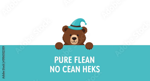 Brown bear wearing blue hat.