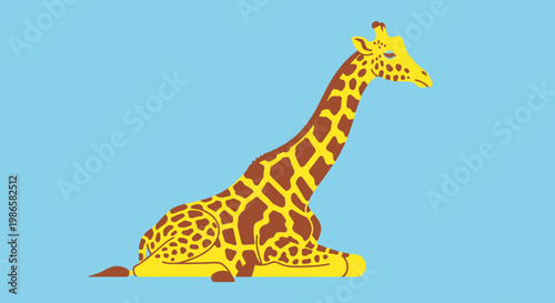 Giraffe sitting on the ground.