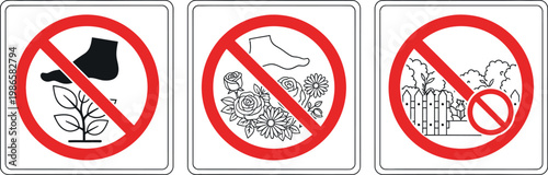 No walking on plants or flowers allowed signs 