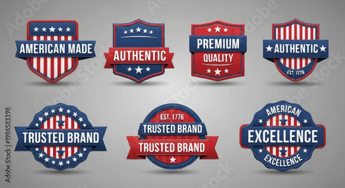Various american flag badges and labels with USA flag designs