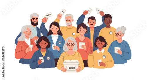 Diverse Group Of People Casting Votes