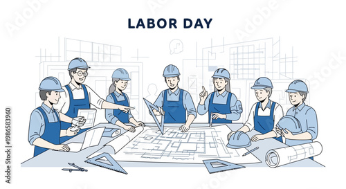 Diverse Group Of Construction Workers Celebrating Labor Day